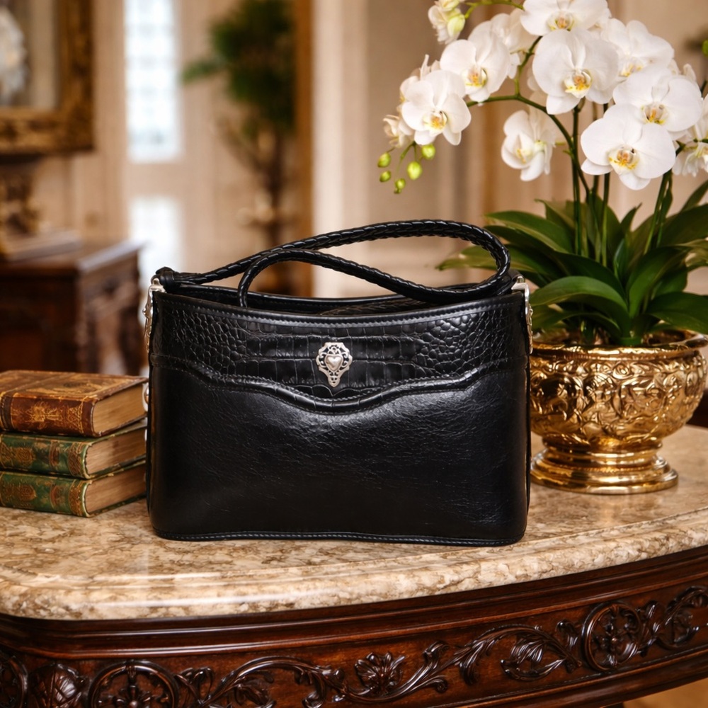 Brighton Vintage Black Leather Shoulder Bag